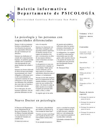 Boletín informativo Departamento de PSICOLOGÍA - La Paz