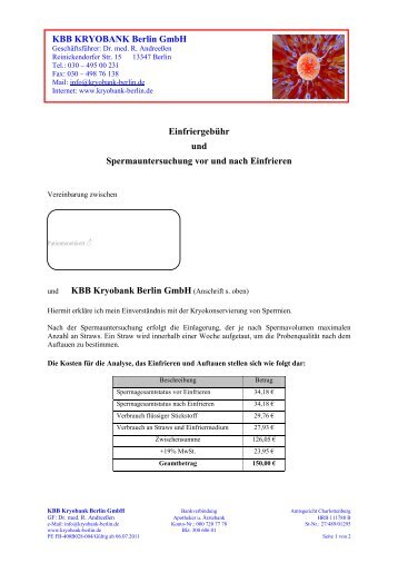 Einfriergebühr Kryo-Ejakulat - KRYOBANK Berlin Gmbh