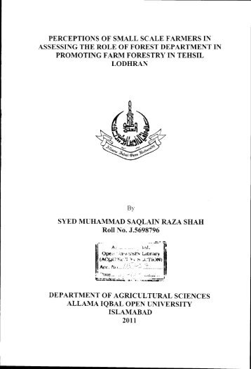 perceptions of small scale farmers in assessing the role of forest ...