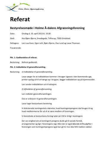 Referat fra bestyrelsesmøde d. 10. april 2013