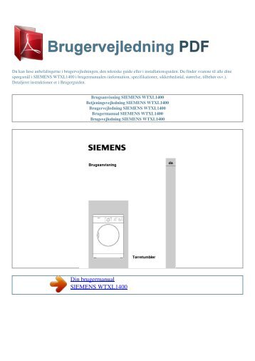 Brugsanvisning SIEMENS WTXL1400 - BRUGERVEJLEDNING