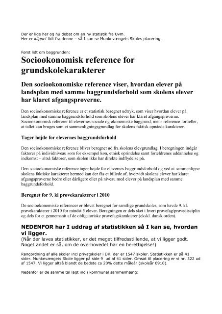 Socioøkonomisk reference for grundskolekarakterer