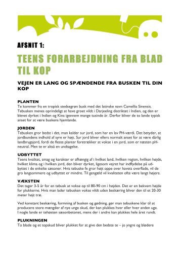 Biologi - Teens forarbejdning fra blad til kop - teinfo