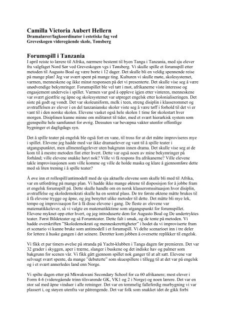 FORUMSPILL I TANZANIA - Landslaget drama i skolen