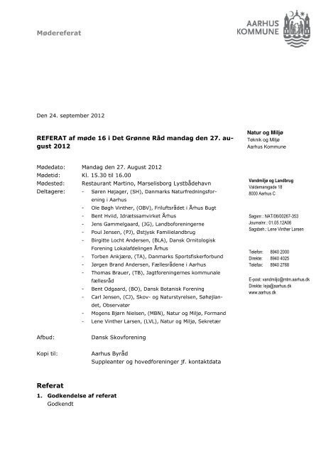 Referat af møde i Det Grønne Råd 27. august 2012 (pdf ... - Aarhus.dk