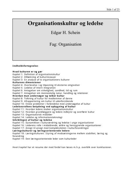 Edgar Schein: Organisationskultur og ledelse - Black Diamond ...