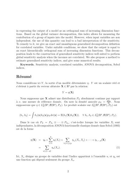 Généralisation de la décomposition de Hoeffding-Sobol ... - JdS'2012