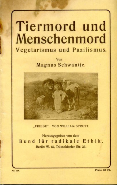 Tiermord und Menschenmord.1919 - Magnus-Schwantje-Archiv