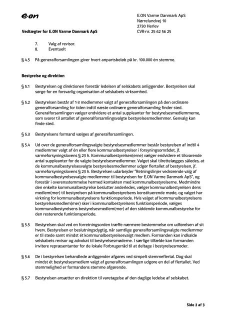 Vedtægter for E.ON Varme Danmark ApS - Om E.ON