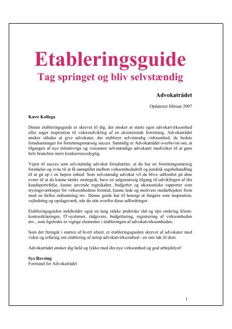 Etableringsguide opdateret feb. 2007 (300 kb pdf) - Danske Advokater