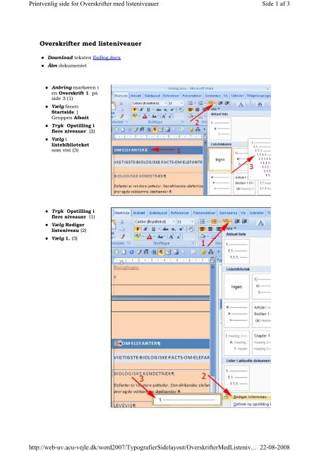 Disposition for kursus i Word 2007