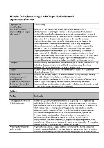 Skabelon for implementering af anbefalinger i forbindelse med ...