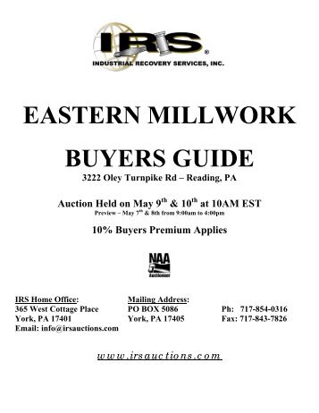 EASTERN MILLWORK BUYERS GUIDE 3222 Oley ... - IRS Auctions!