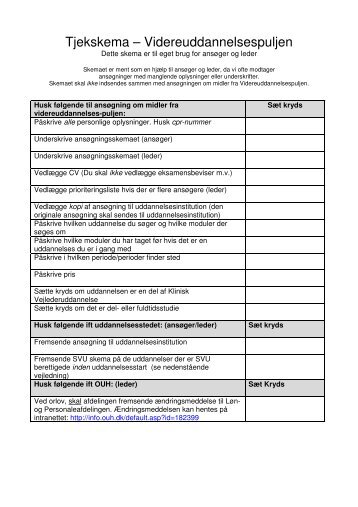 Tjekskema – Videreuddannelsespuljen - Region Syddanmark