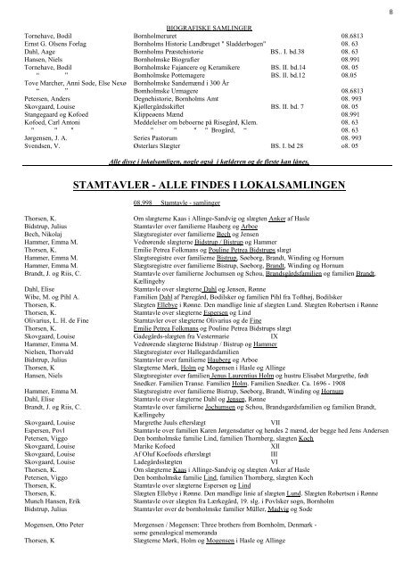 stamtavler - alle findes i lokalsamlingen - Bornholms Slægts- og ...