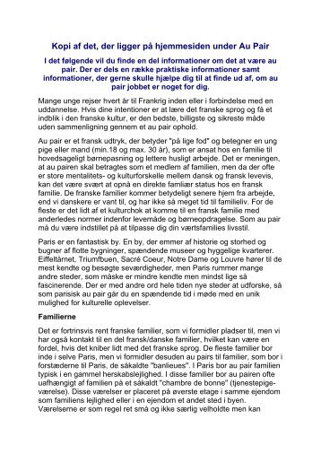 Kopi af det, der ligger på hjemmesiden under Au Pair - Den danske ...