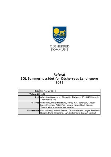 Referat SOL Sommerhusrådet for Odsherreds Landliggere ... - FSNR