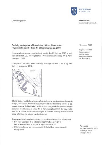 Lokalplan 230 for Plejecenter Frydenholm ved Kongevejen i Holte ...