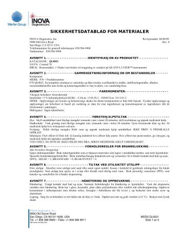 SIKKERHETSDATABLAD FOR MATERIALER - inova