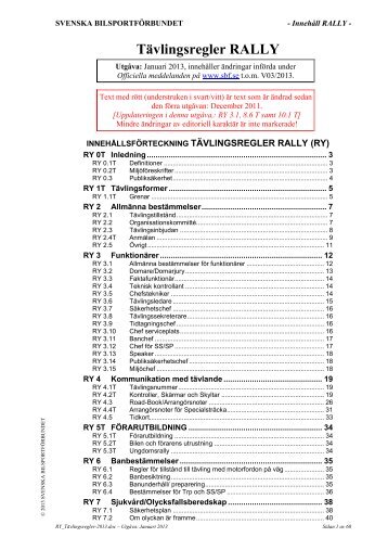 Tävlingsregler RALLY - Svenska Bilsportförbundet