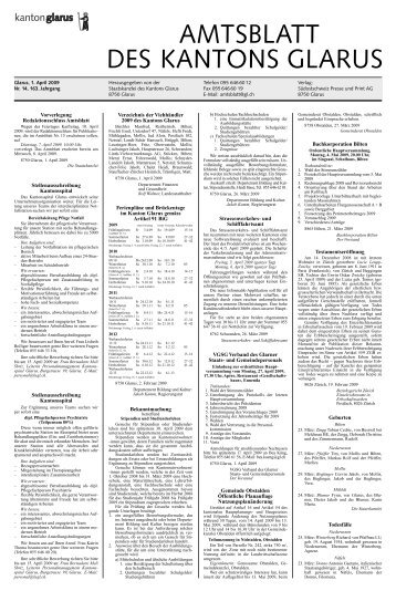 Amtsblatt des Kantons Glarus, 1. April 2009 - Kanton Glarus