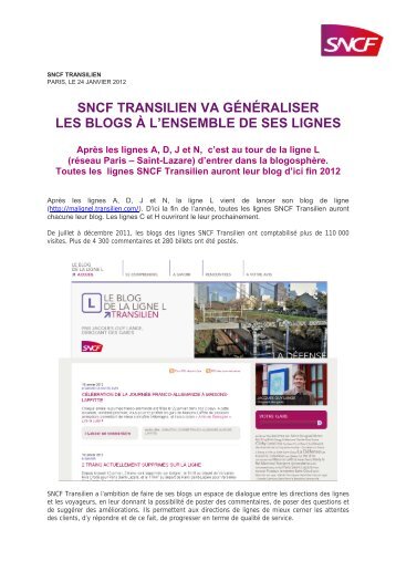 sncf transilien va généraliser les blogs à l'ensemble de ... - SNCF.com