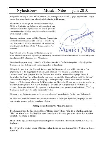 Nyhedsbrev Musik i Nibe juni 2010