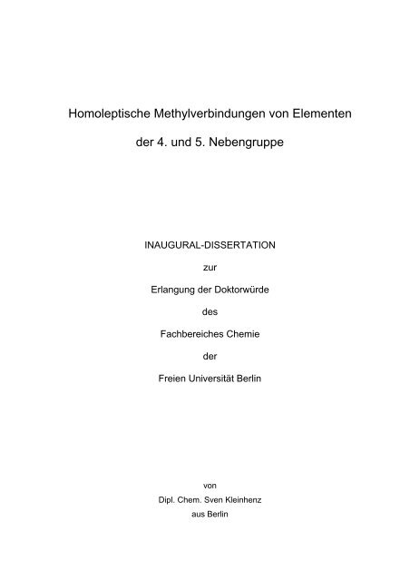 Homoleptische Methylverbindungen von Elementen der 4. und 5 ...