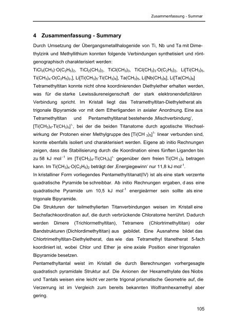 Homoleptische Methylverbindungen von Elementen der 4. und 5 ...