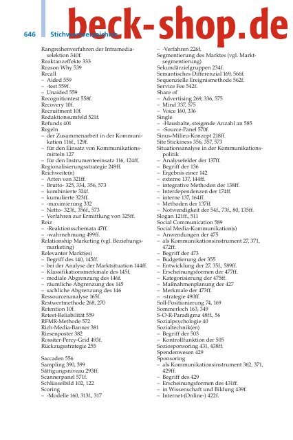 Kommunikationspolitik - Bruhn, Sachverzeichnis