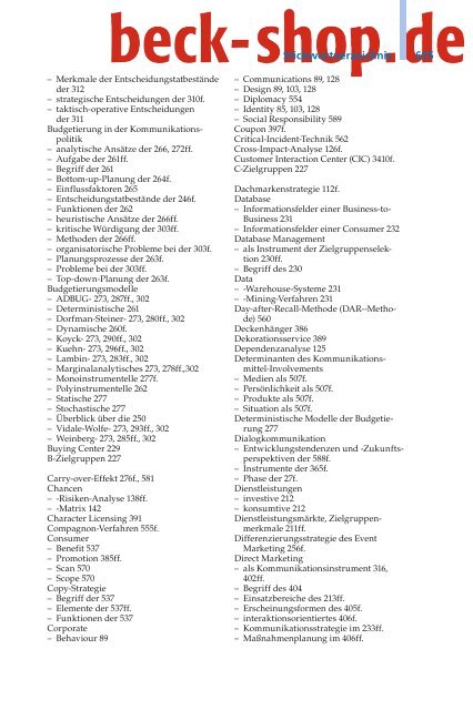 Kommunikationspolitik - Bruhn, Sachverzeichnis