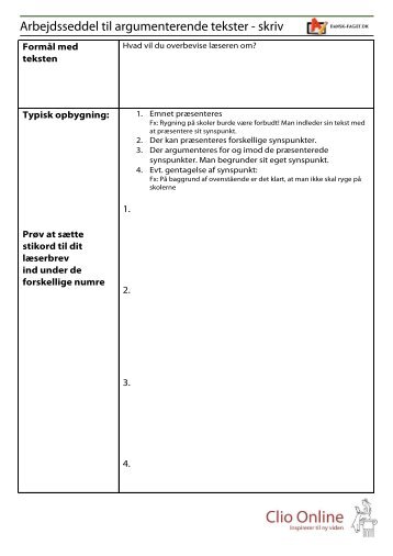 Arbejdsseddel til argumenterende tekster - skriv - Danskfaget