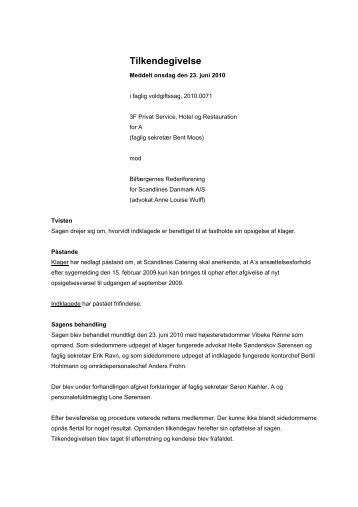 Sag nr. FV2010.0071 Vibeke Rønne - Arbejdsretten