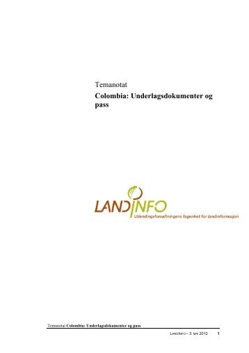 Colombia: Underlagsdokumenter og pass 03.05.2012 - LandInfo