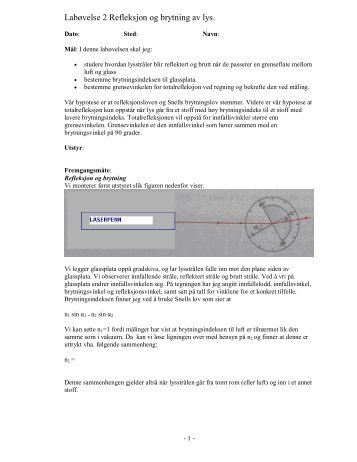 Labøvelse 2 Refleksjon og brytning av lys. - Erlend Thune