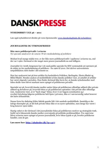 Nyhedsbrevet Dansk Presse uge 36 - Danske Dagblades Forening