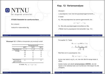 Variansanalyse (ANOVA) - Institutt for matematiske fag - NTNU