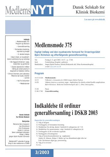 MedlemsNyt 2003/3 - Dansk Selskab for Klinisk Biokemi