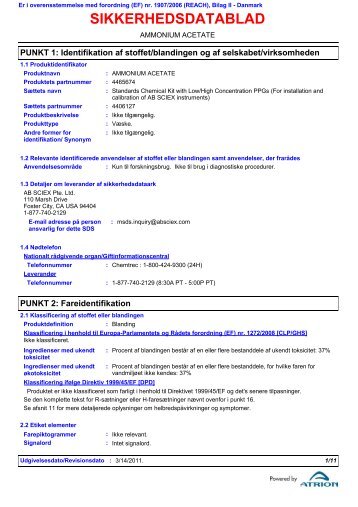 SIKKERHEDSDATABLAD - AB Sciex