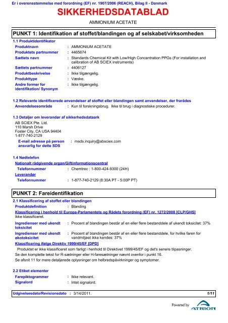 SIKKERHEDSDATABLAD - AB Sciex