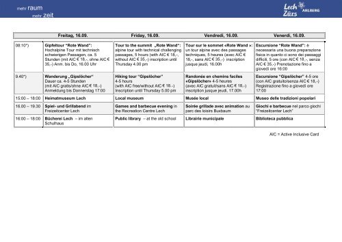 wochenprogramm / weekly programme / le programme ... - Lech-Zürs