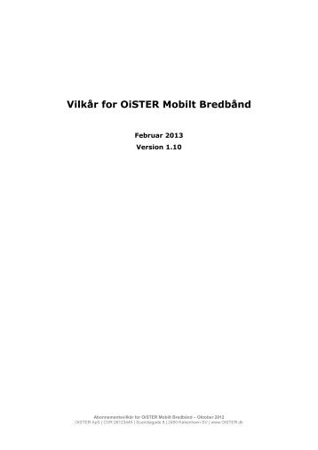 Vilkår for OiSTER Mobilt Bredbånd