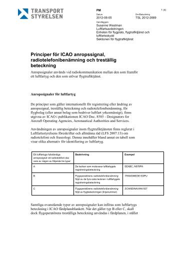 Principer för ICAO anropssignal - Transportstyrelsen