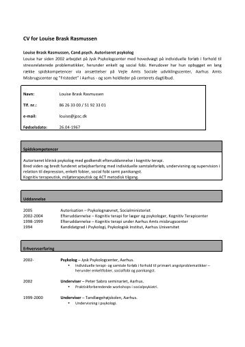 CV for Louise Brask Rasmussen - Jysk Psykologcenter