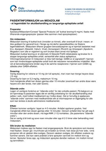 Midazolam (Epistatus) - Oslo universitetssykehus