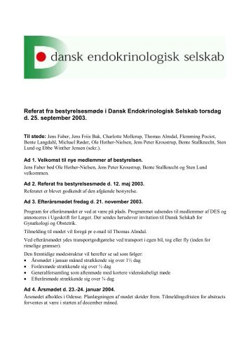 Referat fra bestyrelsesmøde i Dansk Endokrinologisk Selskab ...