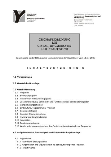 Geschäftsordnung des Gestaltungsbeirates der Stadt Steyr (83 KB