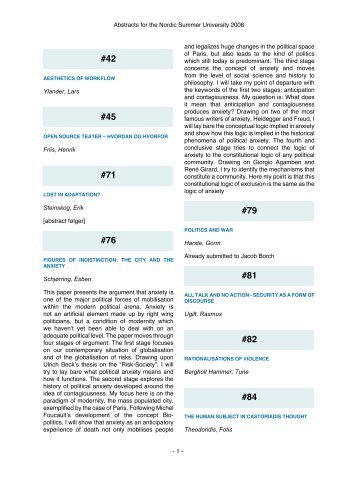 Abstracts for the Nordic Summer University 2008 - ww.nsuweb.net