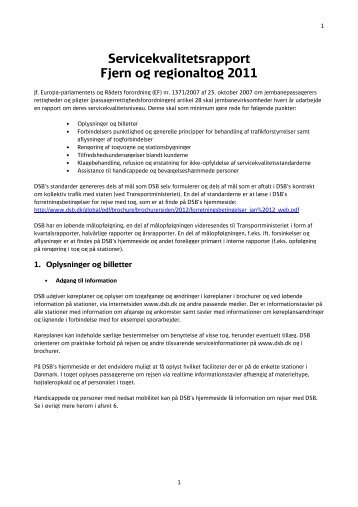 Servicekvalitetsrapport Fjern og regionaltog 2011 - DSB