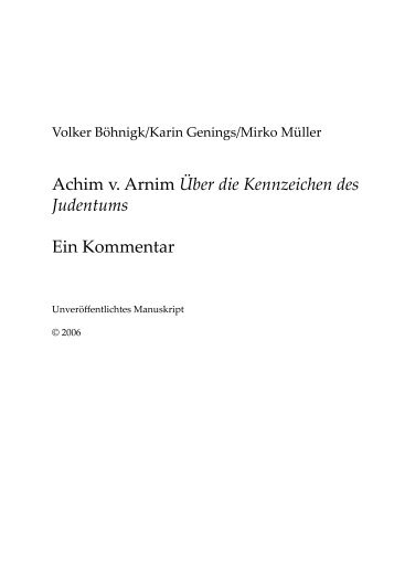 Achim von Arnim Über die Kennzeichen des Judentums ... - FrontIn